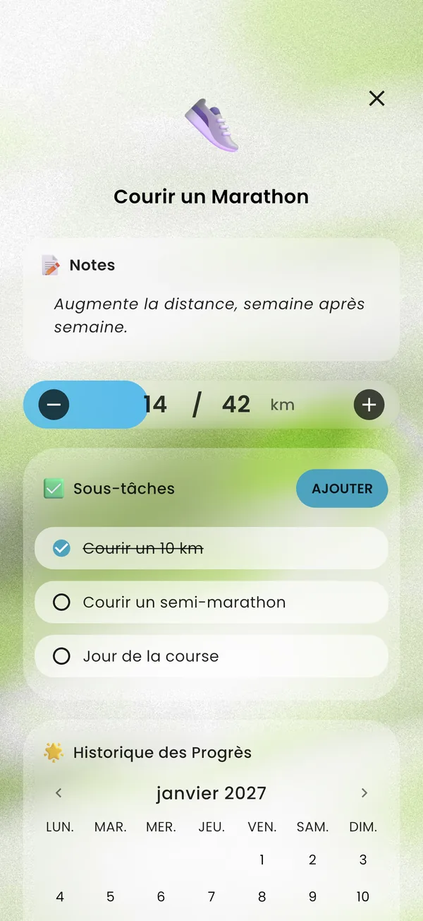 Un objectif marathon découpé en sous-tâches, 14 km sur 42 parcourus